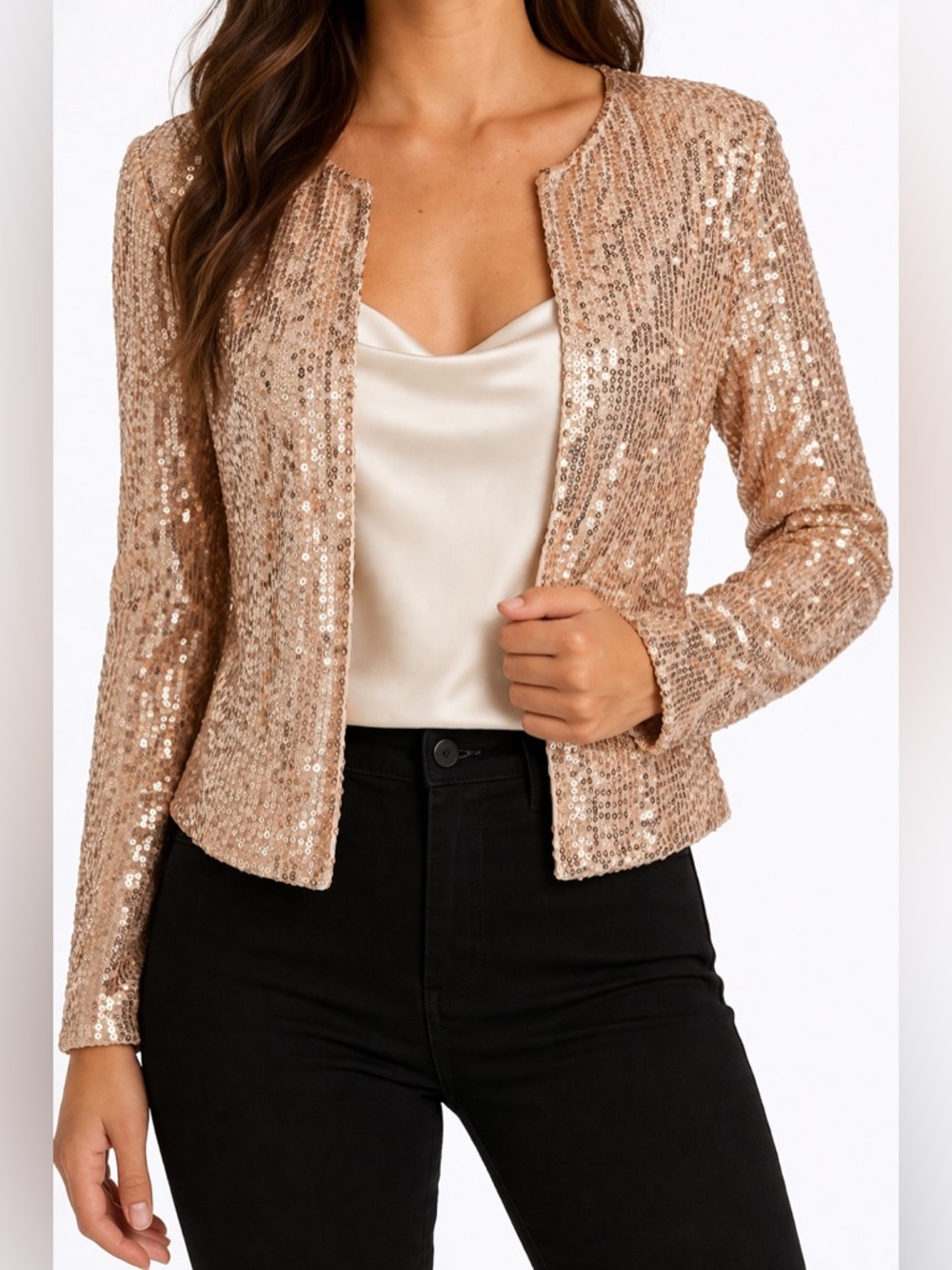 ChicMe Rose Gold Sequin Open Front Jacket Small